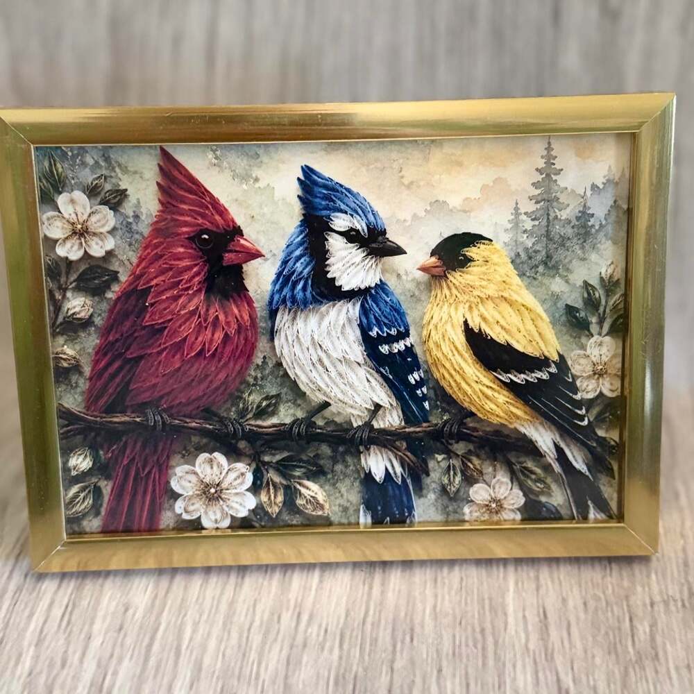 35 X 5 Colorful Songbirds Branch Print B 71 B